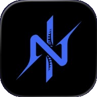 Ninja Lifts app icon: a sharp blue N monogram cut like a blade, on black.